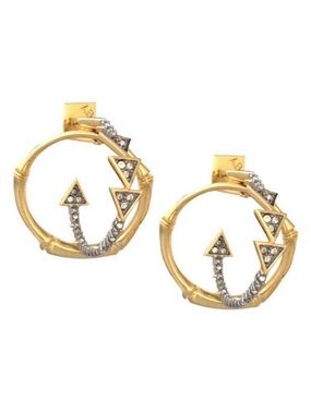 Alexis Bittar Earrings Spiked Dragon Tail Double Hoop Bamboo Mixed Metal AP09